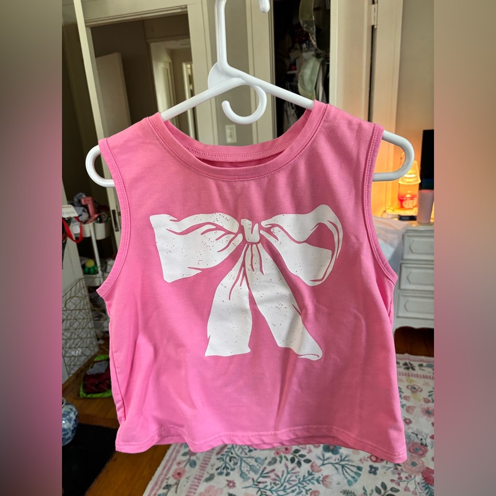 Girls Pink Bow Graphic Tank Top
